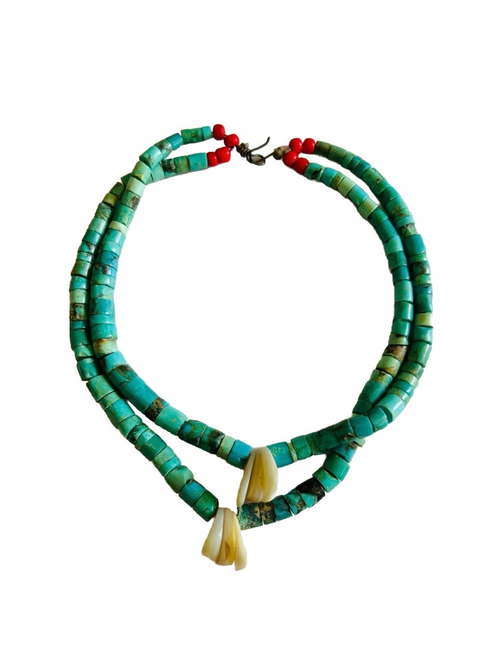 Authentic Vintage Navajo Turquoise & Shell Beaded Heishi Jacla Necklace C.1970s